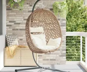 vidaXL Clever Hanging Egg Chair Basket cu Stand din Poliratan
