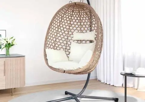 Clever Hanging Egg Chair Basket cu Stand din Poliratan - 3/5