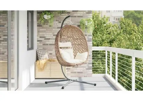 Clever Hanging Egg Chair Basket cu Stand din Poliratan - 4/5