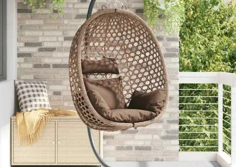 Coș Scaun Ou Suspendat cu Suport Cafea Poli Ratan - 1/5