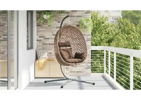 Coș Scaun Ou Suspendat cu Suport Cafea Poli Ratan - 4/5