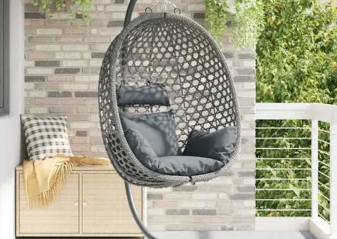 Scaun Egg Suspendat cu Suport Gri din Răchită - 1/5