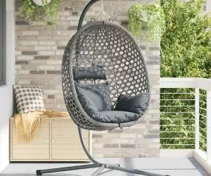 vidaXL Scaun Egg Suspendat cu Suport Gri din Răchită
