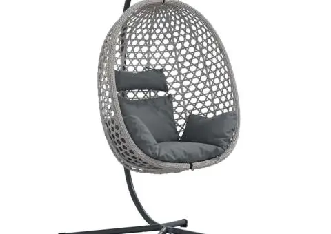 Scaun Egg Suspendat cu Suport Gri din Răchită - 2/5