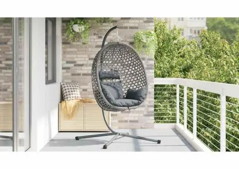 Scaun Egg Suspendat cu Suport Gri din Răchită - 4/5