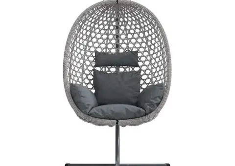 Scaun Egg Suspendat cu Suport Gri din Răchită - 5/5