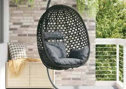 Scaun ou suspendat cu suport antracit din ratan poli - 1/5