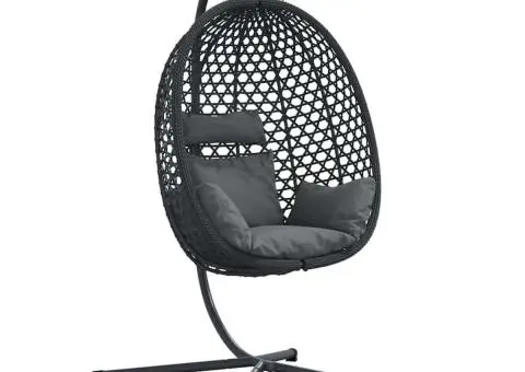 Scaun ou suspendat cu suport antracit din ratan poli - 2/5