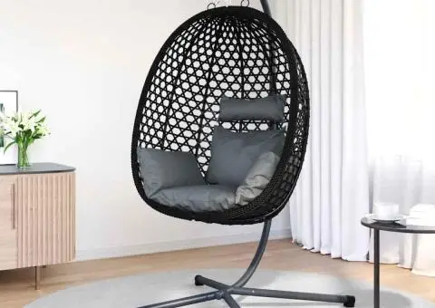 Scaun ou suspendat cu suport antracit din ratan poli - 3/5