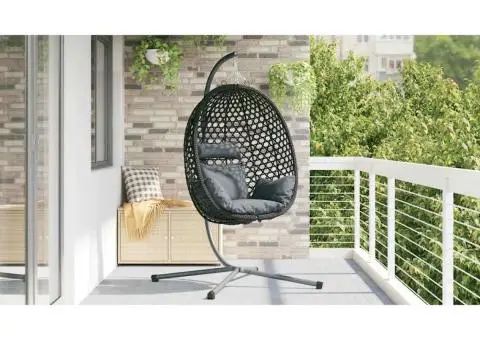 Scaun ou suspendat cu suport antracit din ratan poli - 4/5