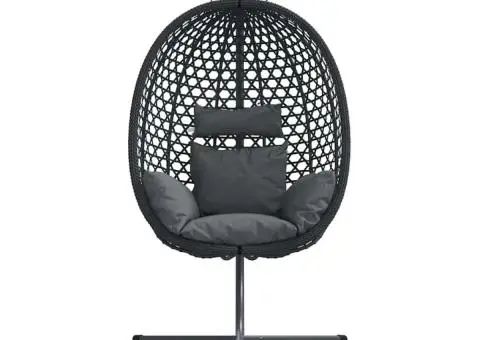 Scaun ou suspendat cu suport antracit din ratan poli - 5/5