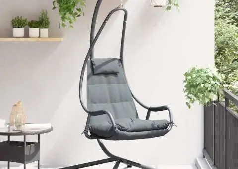 Fotoliu Suspendat cu Cadru și Perne Antracit din Oțel - 1/5