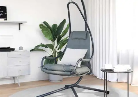 Fotoliu Suspendat cu Cadru și Perne Antracit din Oțel - 3/5