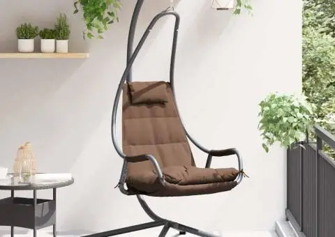 Scaun Suspendat cu Stativ și Pernă Cafea Oțel - 1/5