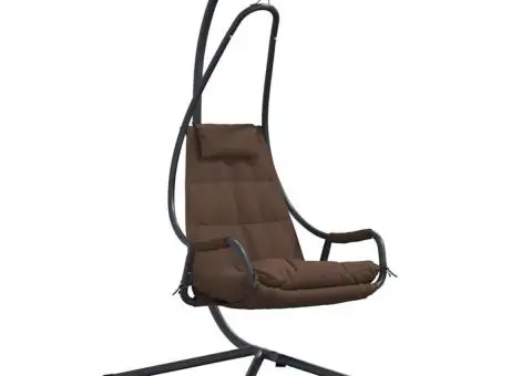 Scaun Suspendat cu Stativ și Pernă Cafea Oțel - 2/5