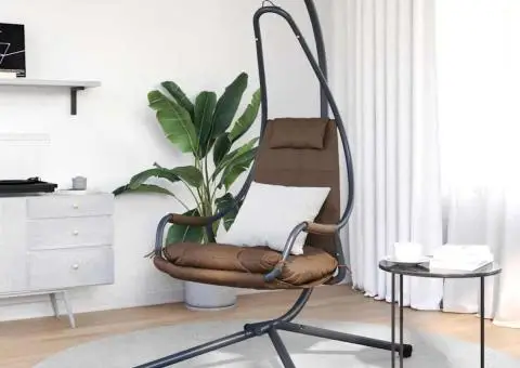 Scaun Suspendat cu Stativ și Pernă Cafea Oțel - 3/5
