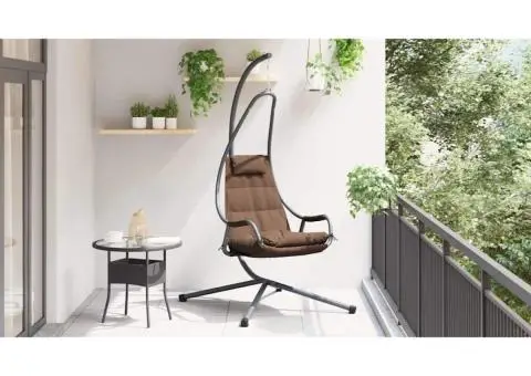 Scaun Suspendat cu Stativ și Pernă Cafea Oțel - 4/5