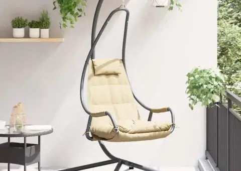 Scaun Suspendat cu Stativ și Pernă Bej Oțel - 1/5