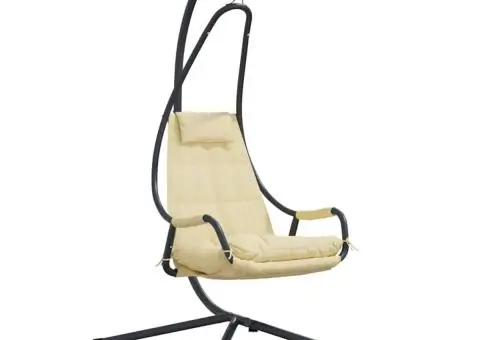 Scaun Suspendat cu Stativ și Pernă Bej Oțel - 2/5