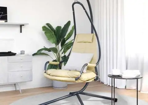 Scaun Suspendat cu Stativ și Pernă Bej Oțel - 3/5