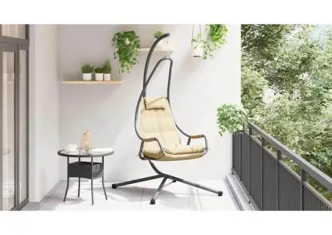 Scaun Suspendat cu Stativ și Pernă Bej Oțel - 4/5