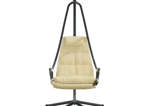 Scaun Suspendat cu Stativ și Pernă Bej Oțel - 5/5