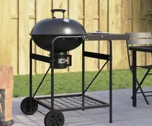 Cărucior cărbuni de grătar cu capac, negru, 96x72x113 cm, metal