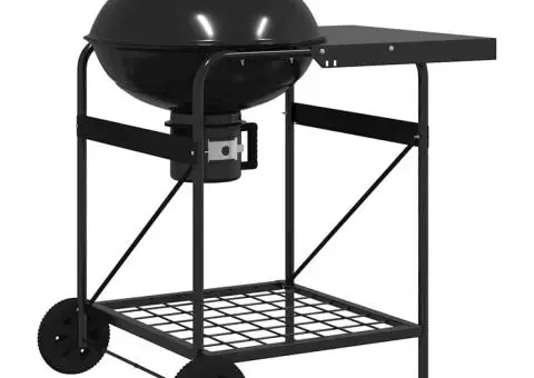 Cărucior cărbuni de grătar cu capac, negru, 96x72x113 cm, metal - 2/5