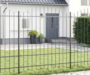 vidaXL gard de grădină cu vârf arcuit, gri, 1,7x1,75 m, din oțel