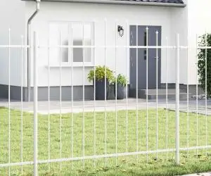 vidaXL Gardă de grădină cu vârf de cerc alb 1.7x1.5 m din oțel