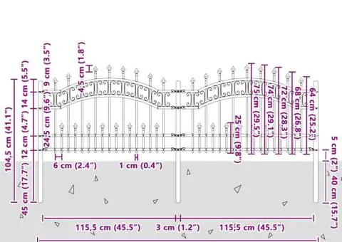 Gard de grădină Gri 115 cm Oțel vopsit în pulbere - 5/5