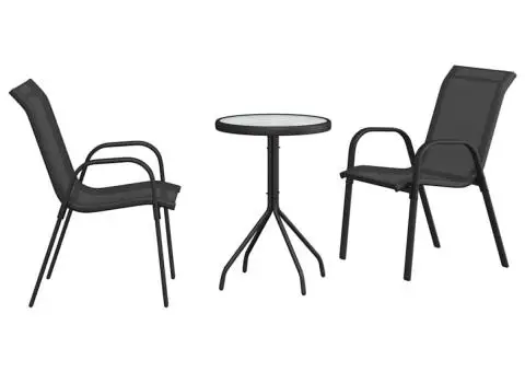 Set Bistro 3 Piese Negru Textilenă și Oțel - 2/5