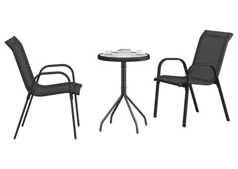 Set Bistro 3 Piese Negru Textilenă și Oțel - 3/5