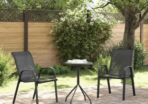 Set Bistro 3 Piese Negru Textilenă și Oțel - 4/5