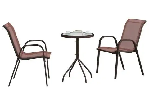 Set Bistro 3 Piese Maro Textilenă și Oțel - 3/5