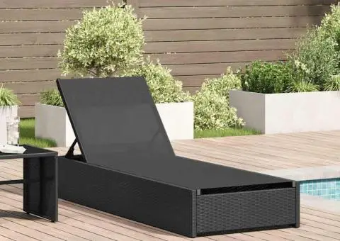 Şezlong, negru, 60x200x27 cm, poliratan - 1/5