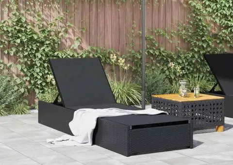 Şezlong, negru, 60x200x27 cm, poliratan - 3/5