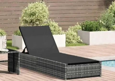 Şezlong, gri, 60x200x27 cm, poliratan - 1/5