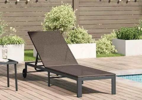 Şezlong cu roți, maro, poliratan - 1/5