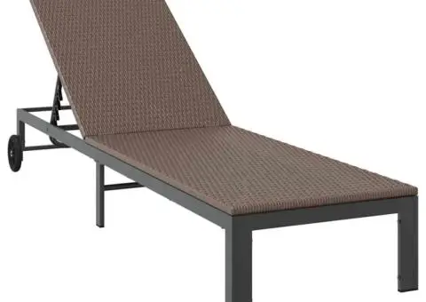 Şezlong cu roți, maro, poliratan - 2/5