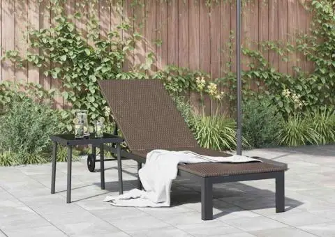 Şezlong cu roți, maro, poliratan - 3/5