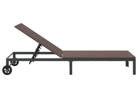 Şezlong cu roți, maro, poliratan - 5/5