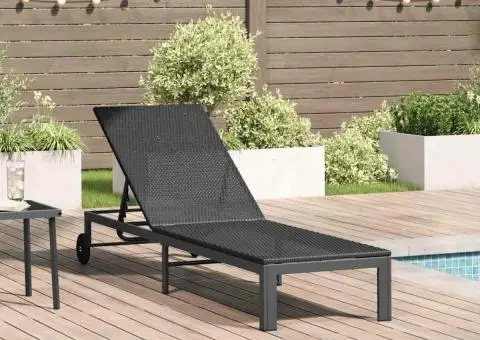 Şezlong cu roți, negru, poliratan - 1/5