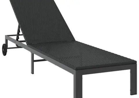 Şezlong cu roți, negru, poliratan - 2/5