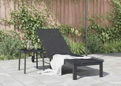 Şezlong cu roți, negru, poliratan - 3/5