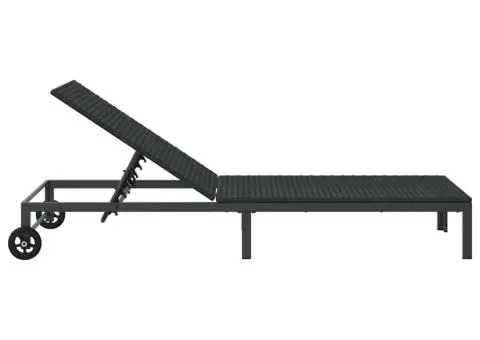 Şezlong cu roți, negru, poliratan - 5/5
