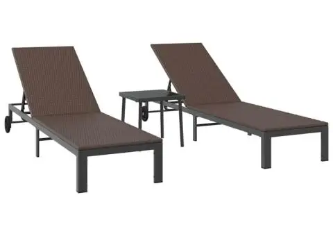 Șezlonguri cu roți și masă, 2 buc., maro, poliratan - 2/5