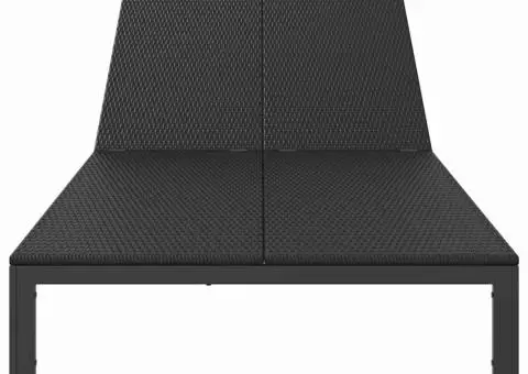 Șezlong cu perne și roți, 2 persoane, negru, poliratan - 5/5