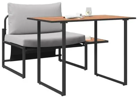 Set mobilier de grădină, 2 piese, single cu perne gri deschis - 3/5