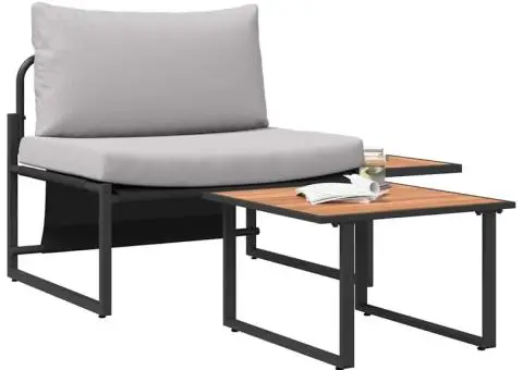 Set mobilier de grădină, 2 piese, single cu perne gri deschis - 3/5